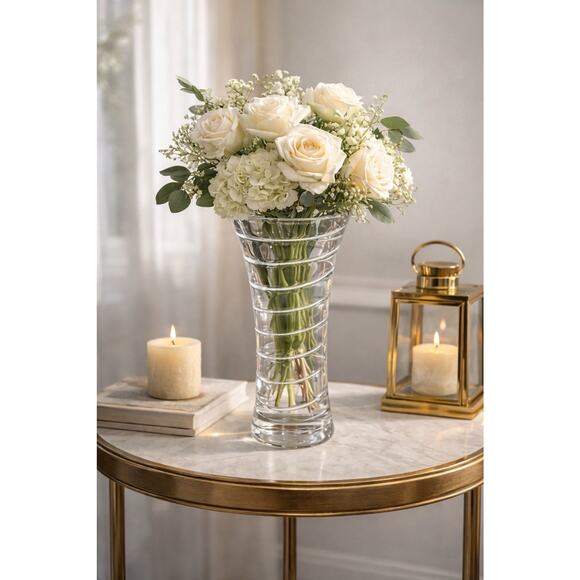 Nambé Other - Nambe Crystal Spiral Optic Vase Modern Clear Glass Attributed Karim Rashid